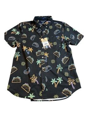 Chubbies Neon Lights Friday Shirt NWT Men's Medium Black Taco Palm Tree shirt